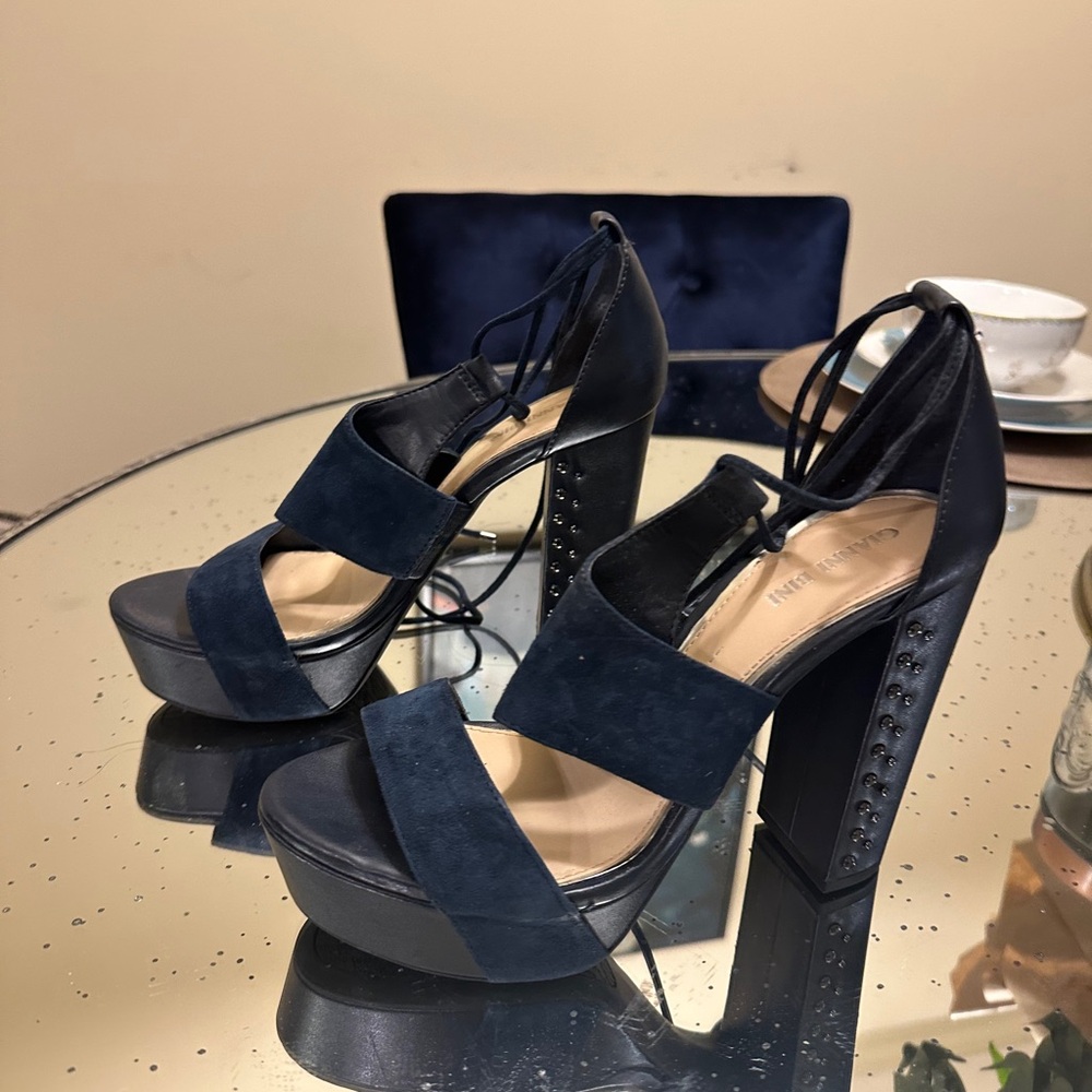 Aldo Black and Blue Platform Sandals with Strappy Design
